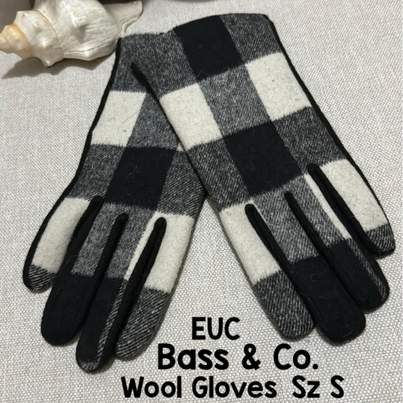 Bass & Co brand Wool Gloves-Classic Buffalo Plaid in Black & White-Sz S-EUC - Picture 1 of 11